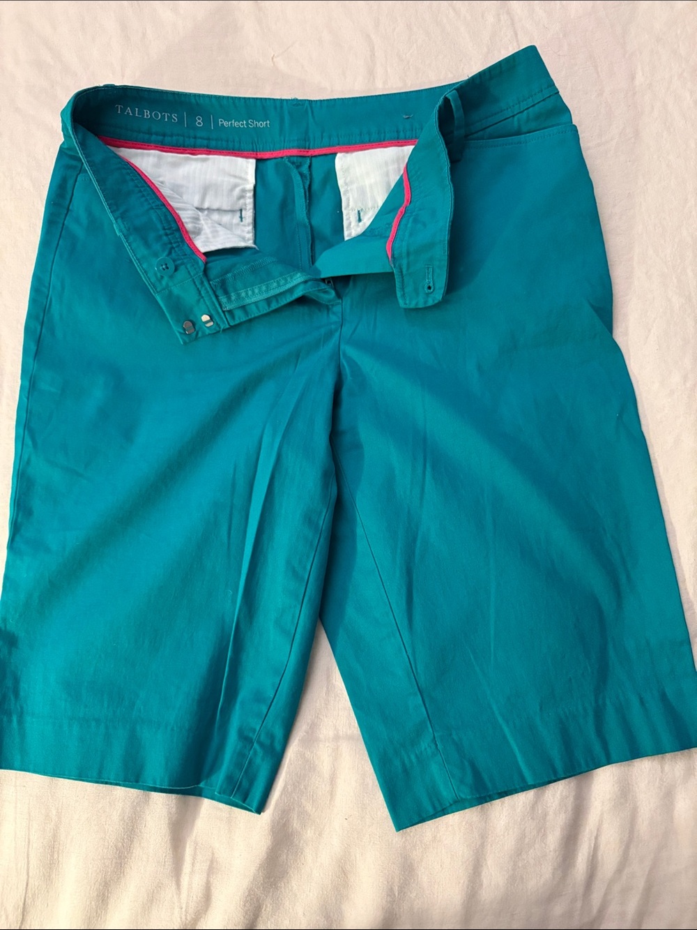 Talbots Teal Mid-Length Flat-Front Shorts
